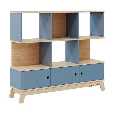 Estante Organizadora Papaya - Carvalho / Azul Sereno