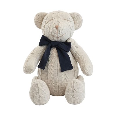 Urso Tricot - Tamanho M - Bege Ninive / Azul Marinho Naval - Personalizado