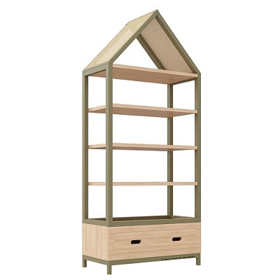 Estante Tupi 90 - Com Telhado - Carvalho / Cacto