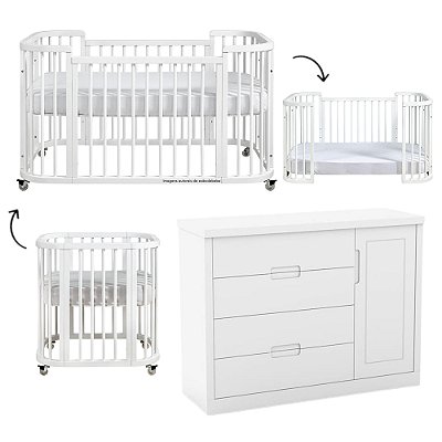 Conjunto - Berço Sleep 3 Em 1 + Cômoda Tutto - Branco / Branco Soft - prontaentrega