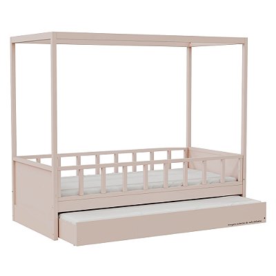Cama Link Plus Palitada - Com Dossel - Completa - Rosa Old
