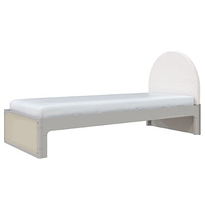 Cama Skandi Com Cabeceira Estofada - Boucle Creme / Cinza