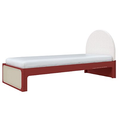 Cama Skandi Com Cabeceira Estofada - Boucle Creme / Páprica