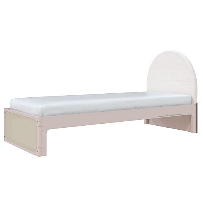 Cama Skandi Com Cabeceira Estofada - Boucle Creme / Rosa Old