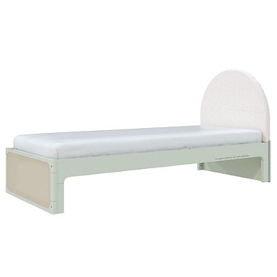 Cama Skandi Com Cabeceira Estofada - Boucle Creme / Verde Old