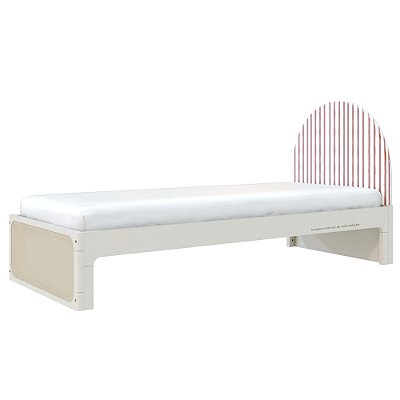 Cama Skandi Com Cabeceira Estofada - Sarja Listra Páprica / Areia