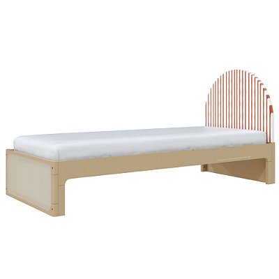 Cama Skandi Com Cabeceira Estofada - Sarja Listra Páprica / Capuccino