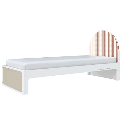 Cama Skandi Com Cabeceira Estofada - Sarja Listra Páprica / Branco