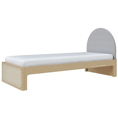 Cama Skandi Com Cabeceira Estofada - Sarja Cinza / Capuccino
