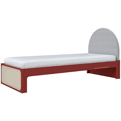 Cama Skandi Com Cabeceira Estofada - Sarja Cinza / Páprica