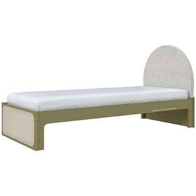 Cama Skandi Com Cabeceira Estofada - Sarja Rústico / Cacto