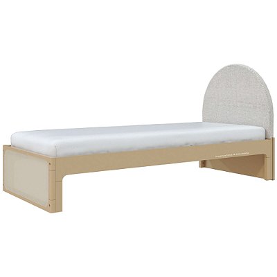 Cama Skandi Com Cabeceira Estofada - Sarja Rústico / Capuccino