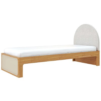 Cama Skandi Com Cabeceira Estofada - Sarja Rústico / Madeira