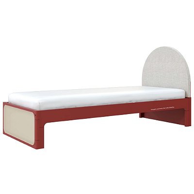 Cama Skandi Com Cabeceira Estofada - Sarja Rústico / Páprica