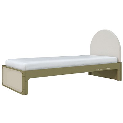 Cama Skandi Com Cabeceira Estofada - Veludo Bege / Cacto