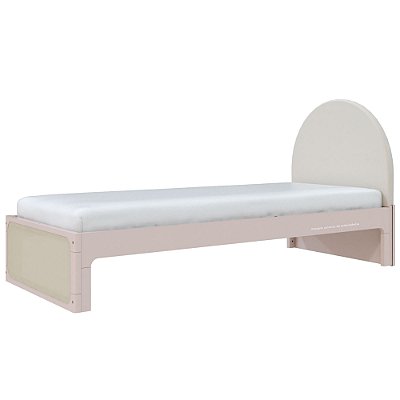 Cama Skandi Com Cabeceira Estofada - Veludo Bege / Rosa Old