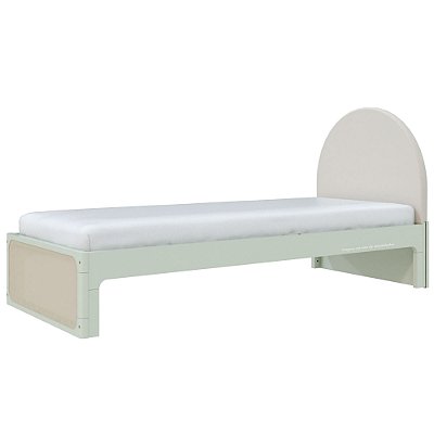 Cama Skandi Com Cabeceira Estofada - Veludo Bege / Verde Old