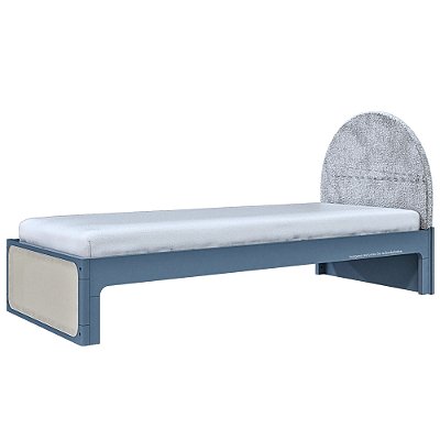 Cama Skandi Com Cabeceira Estofada - Veludo Cinza / Anis