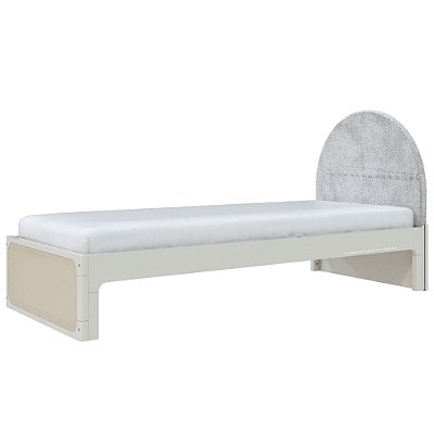 Cama Skandi Com Cabeceira Estofada - Veludo Cinza / Areia