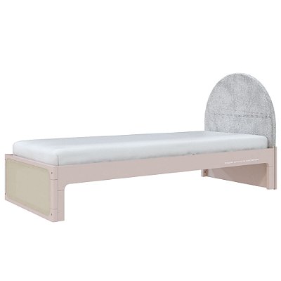 Cama Skandi Com Cabeceira Estofada - Veludo Cinza / Rosa Old