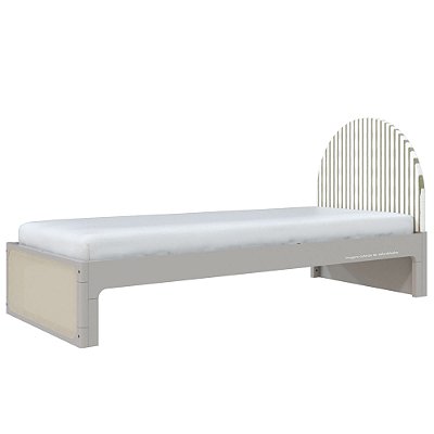 Cama Skandi Com Cabeceira Estofada - Sarja Cacto / Cinza