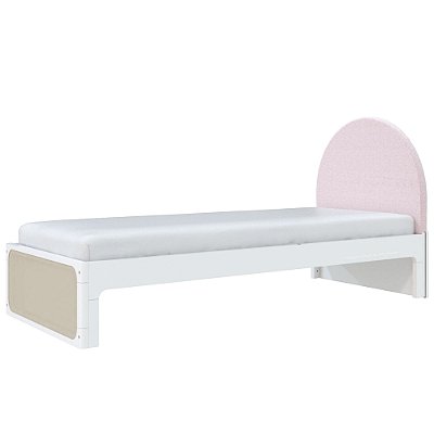 Cama Skandi Com Cabeceira Estofada - Sarja Rose / Branco