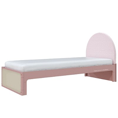 Cama Skandi Com Cabeceira Estofada - Sarja Rose / Rose