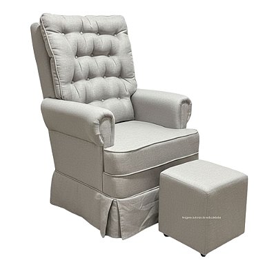 Poltrona De Amamentação Sonhos - Com Balanço - Com Puff - TA510 - Linho Cinza