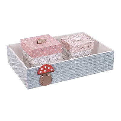 Kit Higiene Para Bebê Com Bandeja E Caixas Decorativas - Bosque - 92052