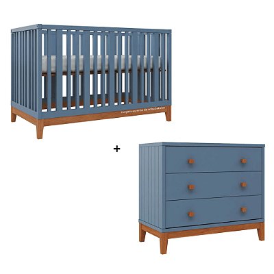 Conjunto Berço + Cômoda Fio Plus - Azul Sereno