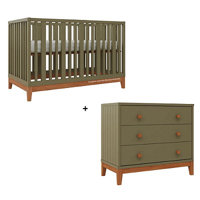 Conjunto Berço + Cômoda Fio Plus - Verde Cacto