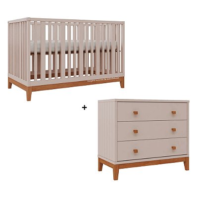 Conjunto Berço + Cômoda Fio Plus - Rosa Old