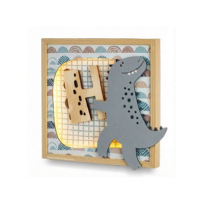 Quadro Infantil Com Luz LED Dino Com Inicial Personalizável - Dinos - 94029 - Personalizado