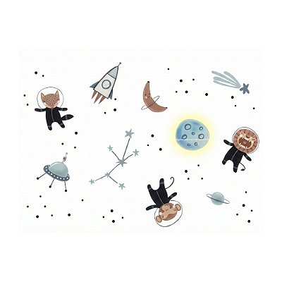Painel De Parede Infantil Espacial Com Astronautas Maior - Espaço - 69010