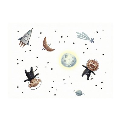 Painel De Parede Infantil Espacial Com Astronautas Menor - Espaço - 69012