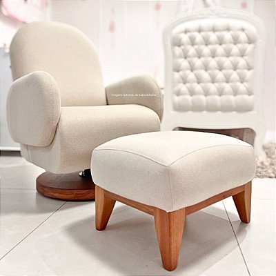 Poltrona De Amamentação Curve - Com Balanço e Giro - Com Puff - Tecido 300C - Linho Bege - prontaentrega