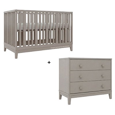 Conjunto Berço + Cômoda Fio Plus - Cinza