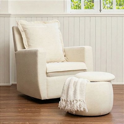 Poltrona De Amamentação Serena - Com Balanço e Giro - Linho Cru