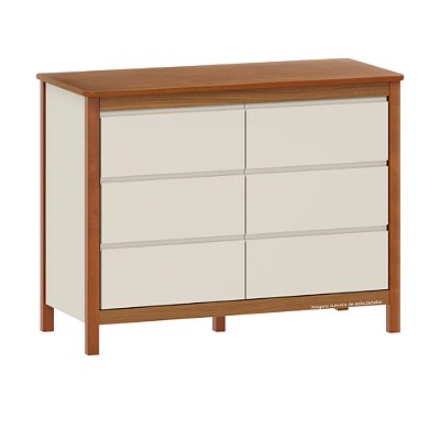Cômoda 6 Gavetas Softy - Areia Com Nogueira