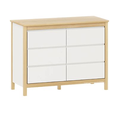 Cômoda 6 Gavetas Softy - Branco Com Carvalho Malva