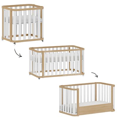 Berço 3 em 1 Evolutivo Loop - Branco Com Carvalho Malva