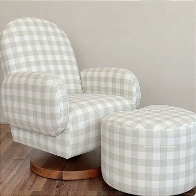 Poltrona De Amamentação Curve - Com Balanço e Giro - Tecido Speciali 08 - Base Madeira