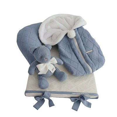 Kit Primeiros Momentos - 4 Peças Em Tricot - Azul Canto