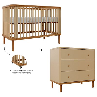 Conjunto Berço + Cômoda Joy - Capuccino / Madeira