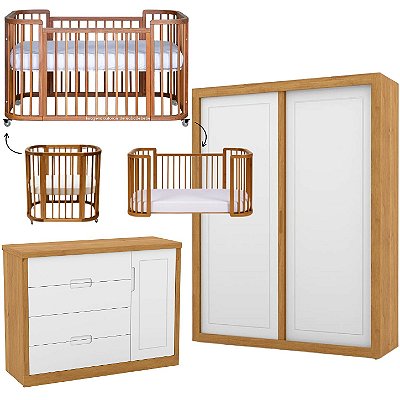 Quarto Completo Sleep + Tutto - Berço 3 Em 1 Sleep + Cômoda Com Porta Tutto + Roupeiro 2 Portas De Correr Tutto - prontaentrega