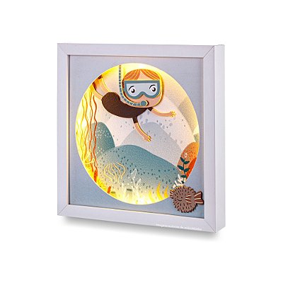 Quadro Decorativo Com Luz LED Mergulhador - Mar - 77028