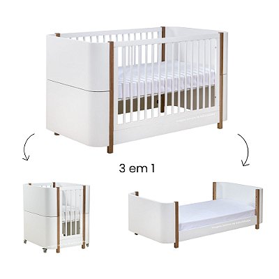 Berço Evolutivo 3 em 1 Kim - Branco Ou Branco Com Madeira