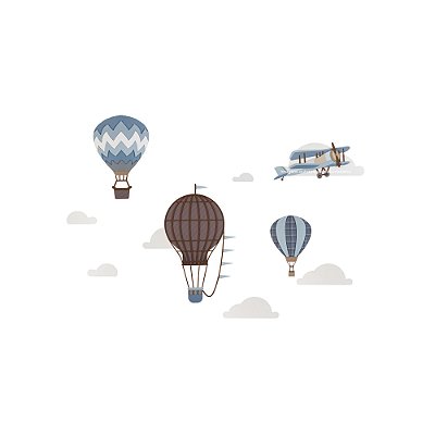 Painel De Parede Decorativo Infantil Balões E Avião Menor - Voar - 95012