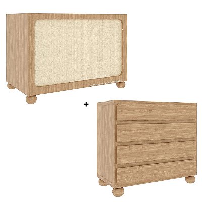 Conjunto Vero - Berço Grade Em Palha + Cômoda - Madeira Caramelo