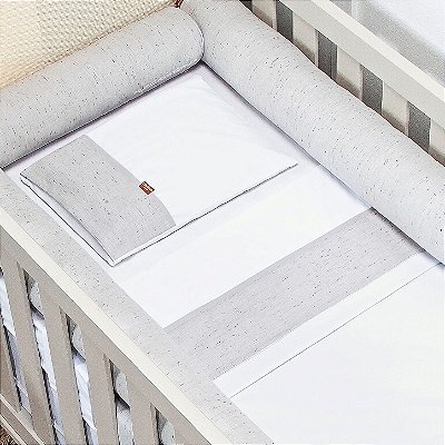 Kit Berço Americano Rolinho Linho 7 Peças - Cinza